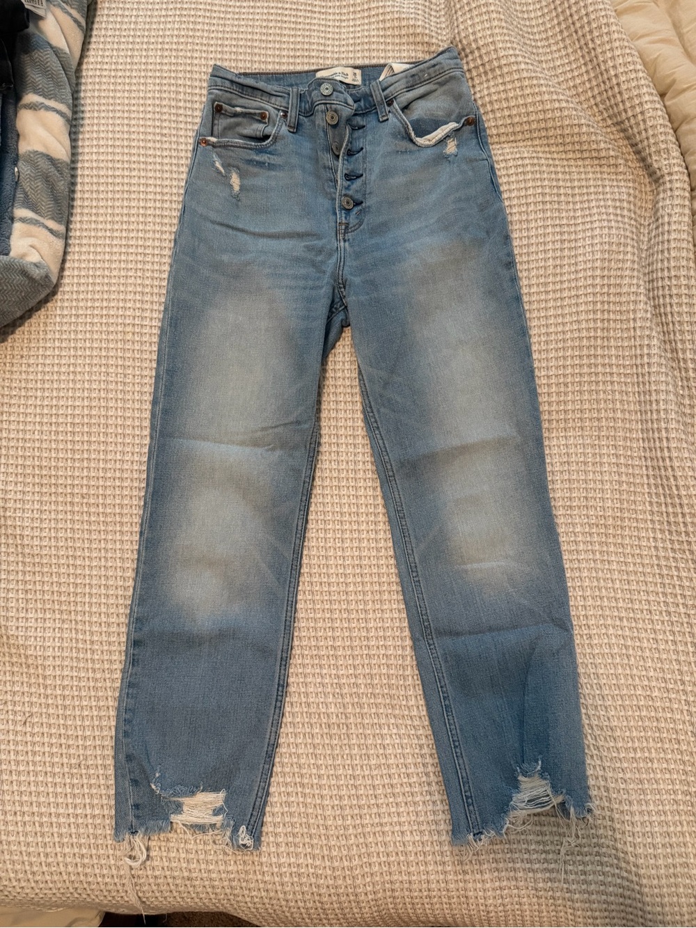 Abercrombie & Fitch Light Blue High-Rise Distressed Jeans
